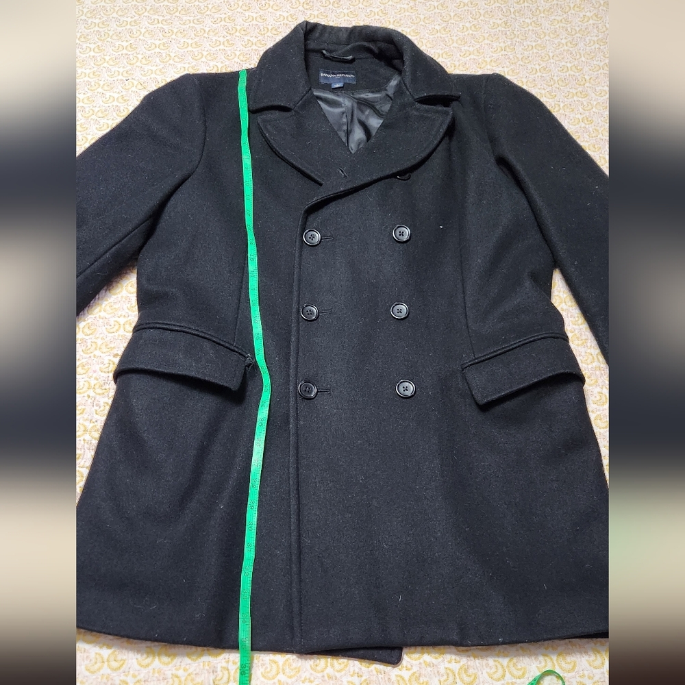 Banana Republic Wool Peacoat Jacket Mens Large Black Plaid Double Breasted - Picture 10 of 15